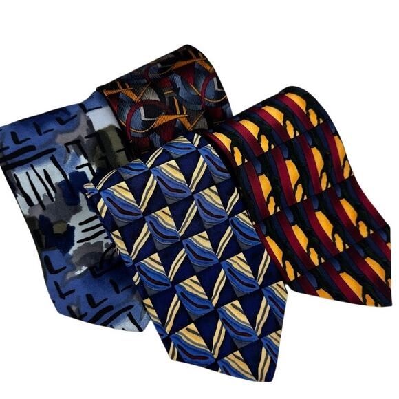 Lot of 4 J Garcia Silk Neck Ties Men’s Abstract Geometric Pattern Collection - Picture 1 of 14